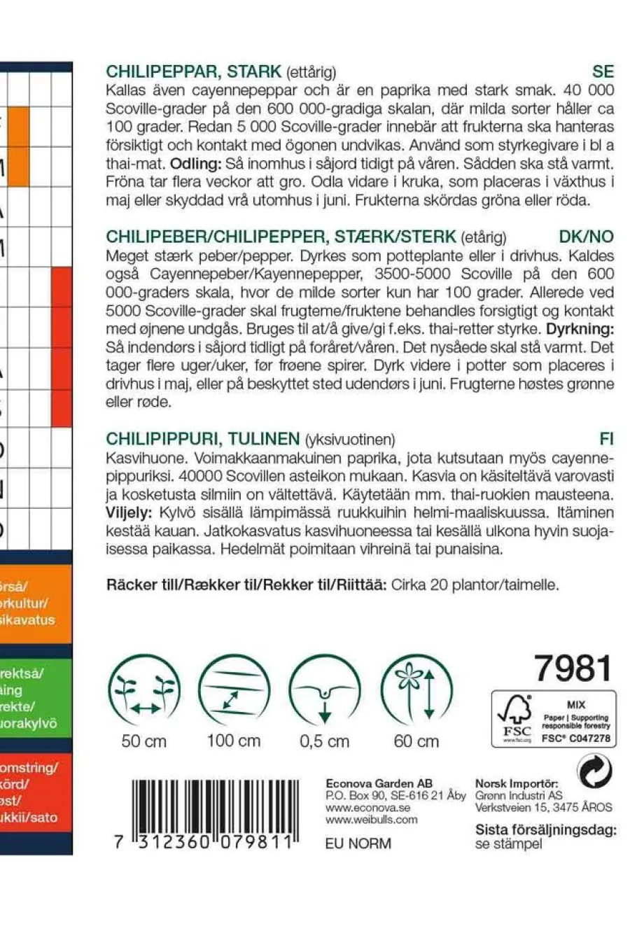 Clearance Weibulls Chilipepper, sterk 'Cayenne Long Slim'