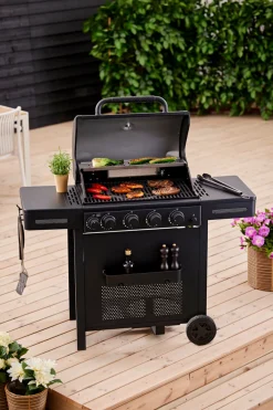 Best Grillexpert Gassgrill med 4 brennere og bakbrenner – Svart