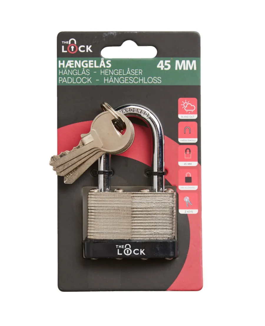 Hot The Lock Hengelås Heavy Duty med fire nøkler 45 mm Sølv