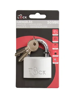 New The Lock Hengelås m/to nøkler 50 mm aluminium Sølv