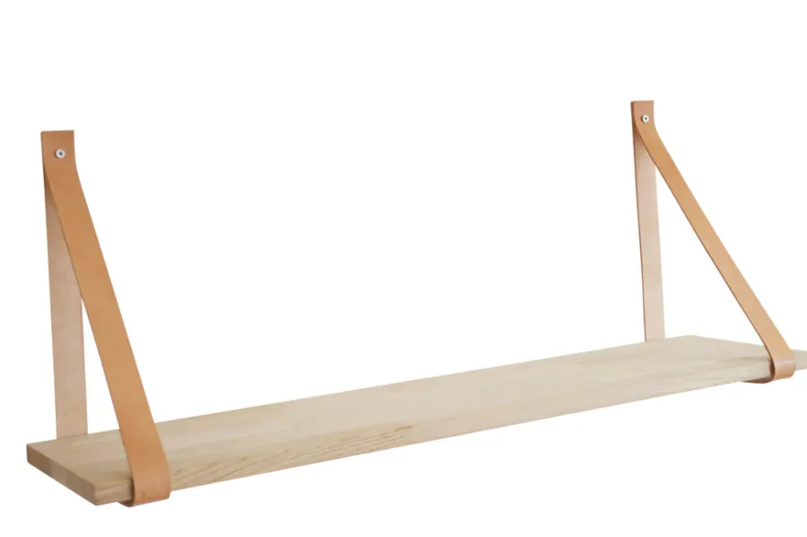 Outlet Royal Hylle i eik 20 x 80 cm med lærstropper