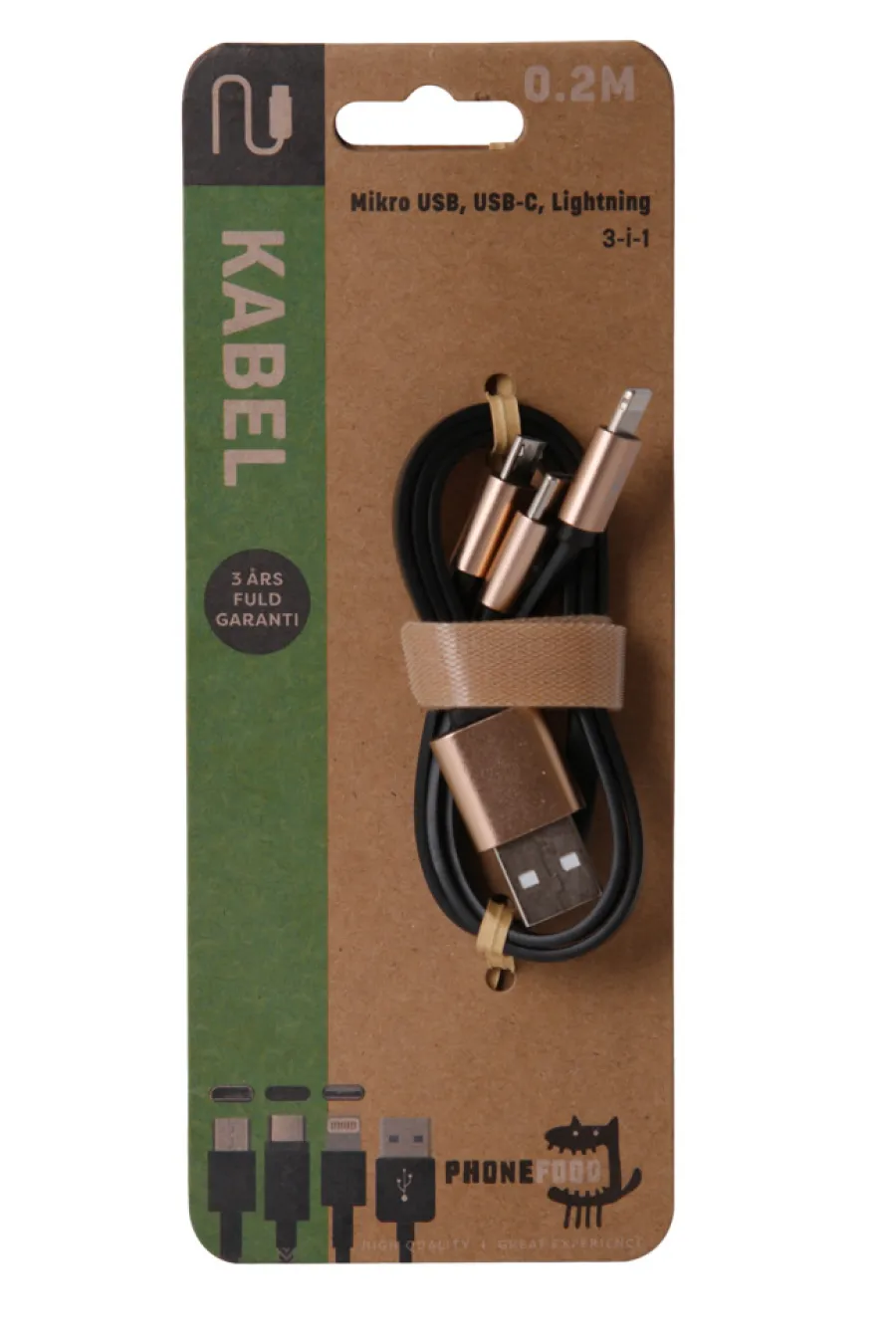 PhoneFood 3-i-1 ladekabel