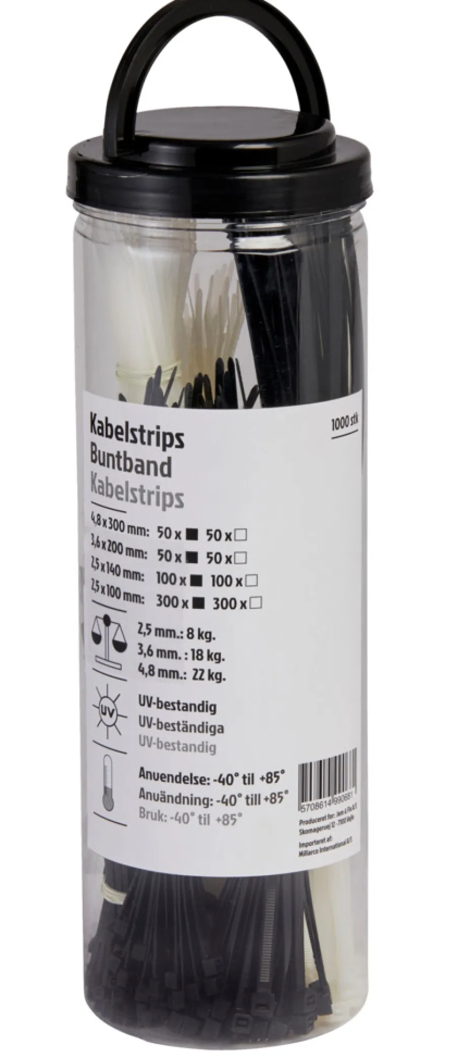 Discount Kabelstrips assorterte størrelser 1000 stk.