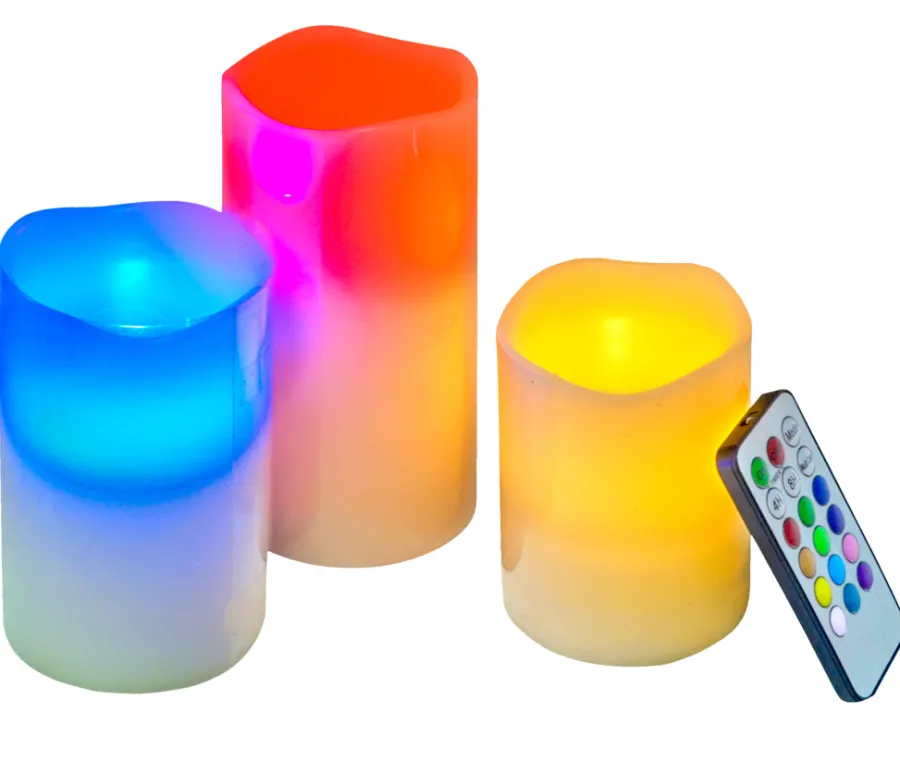 Outlet Kubbelys LED med fargeskift og fjernkontroll 3-pk.
