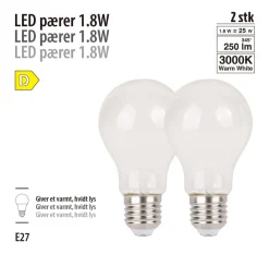 LED-filamentpærer 1,8 W E27 - 2-pk.