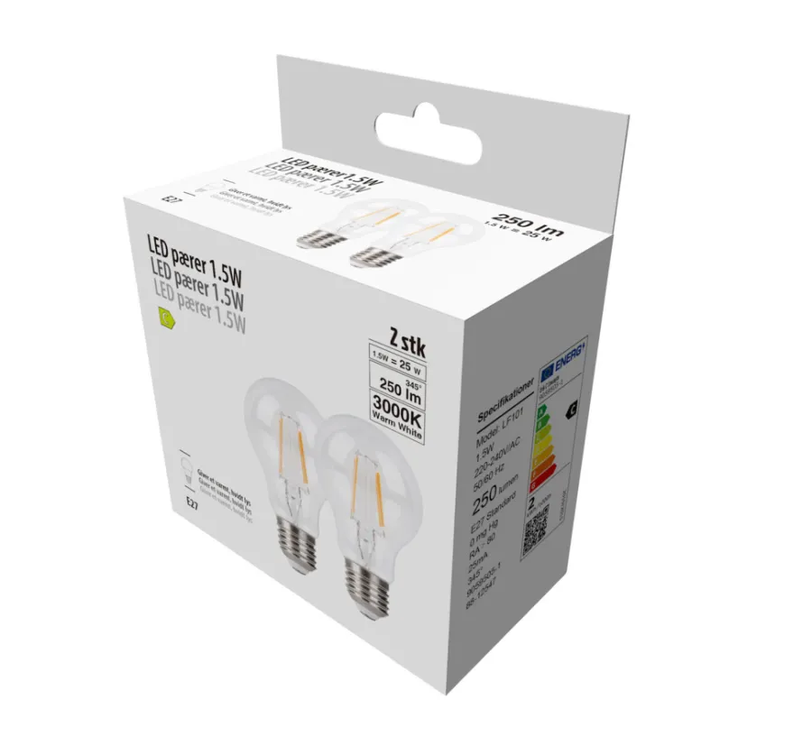 Online LED-filamentpærer 1,5 W E27 - 2-pk.