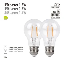 Online LED-filamentpærer 1,5 W E27 - 2-pk.