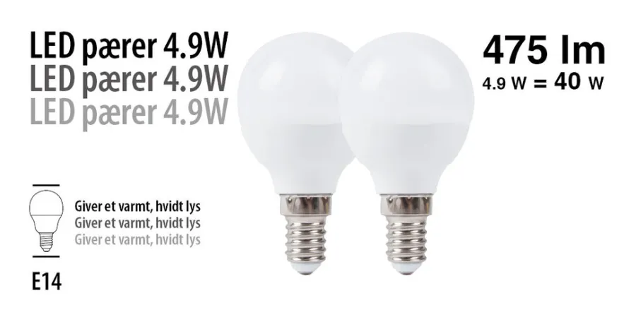 Hot LED-kronepærer 4,9 W E14 - 2 pk.