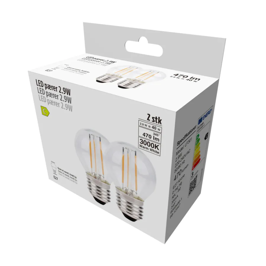 Hot LED-kronepærer 2,9 W E27 - 2-pk.