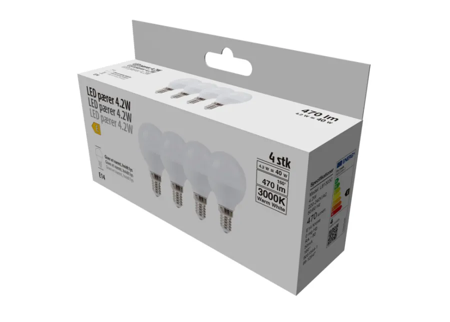 Hot LED-pære krone 4,2 W E14 4-pk.