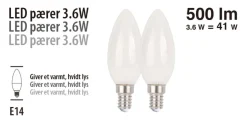 Sale LED-pærer kerte 3,6 W E14 - 2 pk.