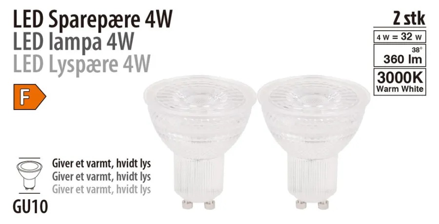 Hot LED-spotpære 4 W GU10 - 2-pk.