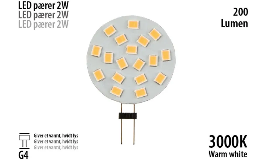 Outlet LED-stiftpære 2 W G4 - 1 stk.