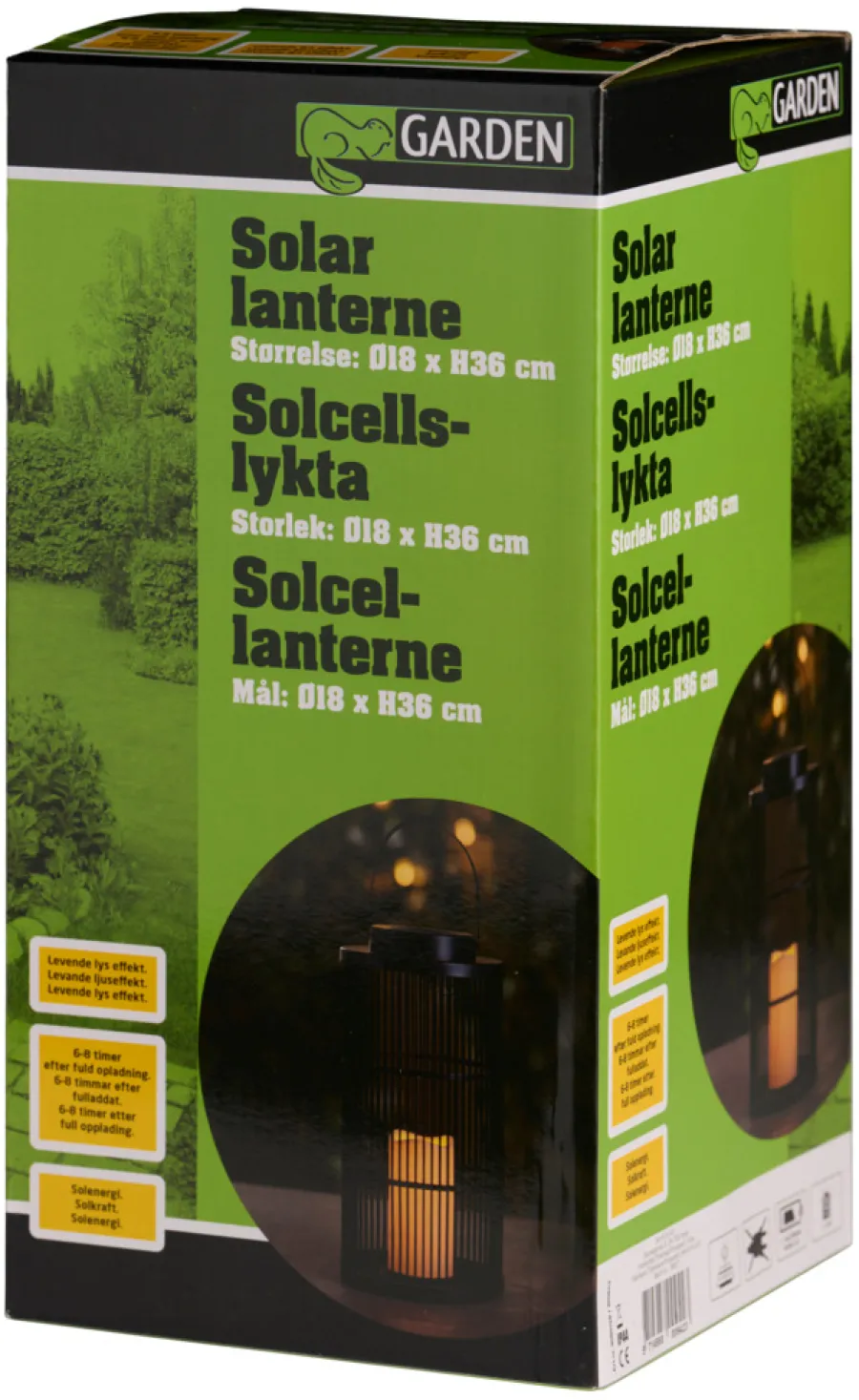Best Garden Lykt med solcelle 18 x 18 x 36 cm - ® Svart