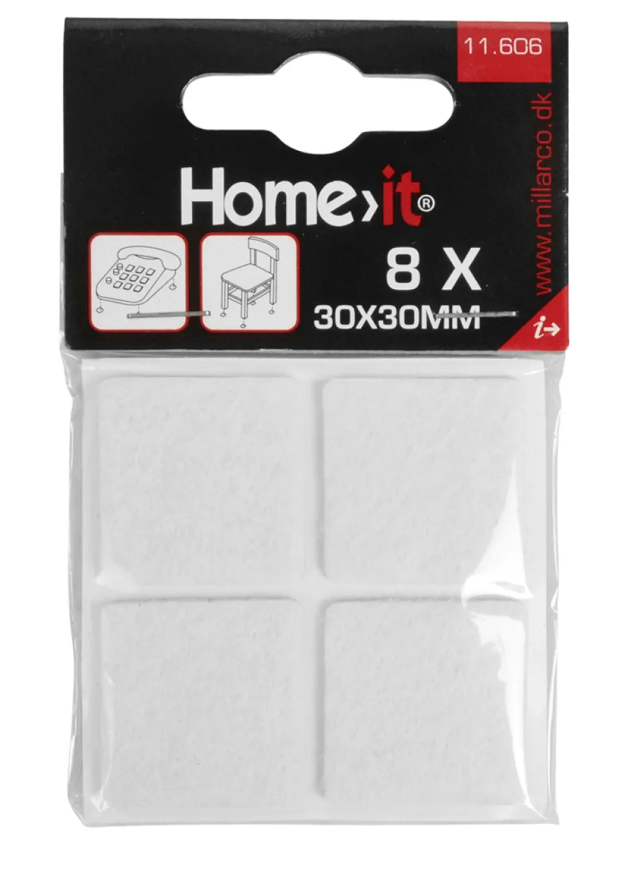 Home it Møbelknotter selvklebende 30 x 30 mm hvit - 8 stk.