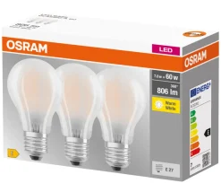 Sale Osram LED Base matt standardpære E27 7 W 3-pk