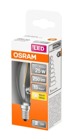 New Osram LED Star Classic klar kertepære E14 2,5 W