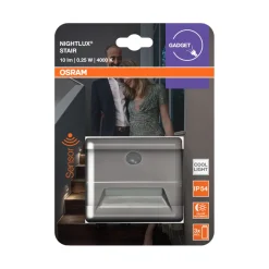 Clearance Osram Nightlux LED vegglampe sensor med batteri Sølv