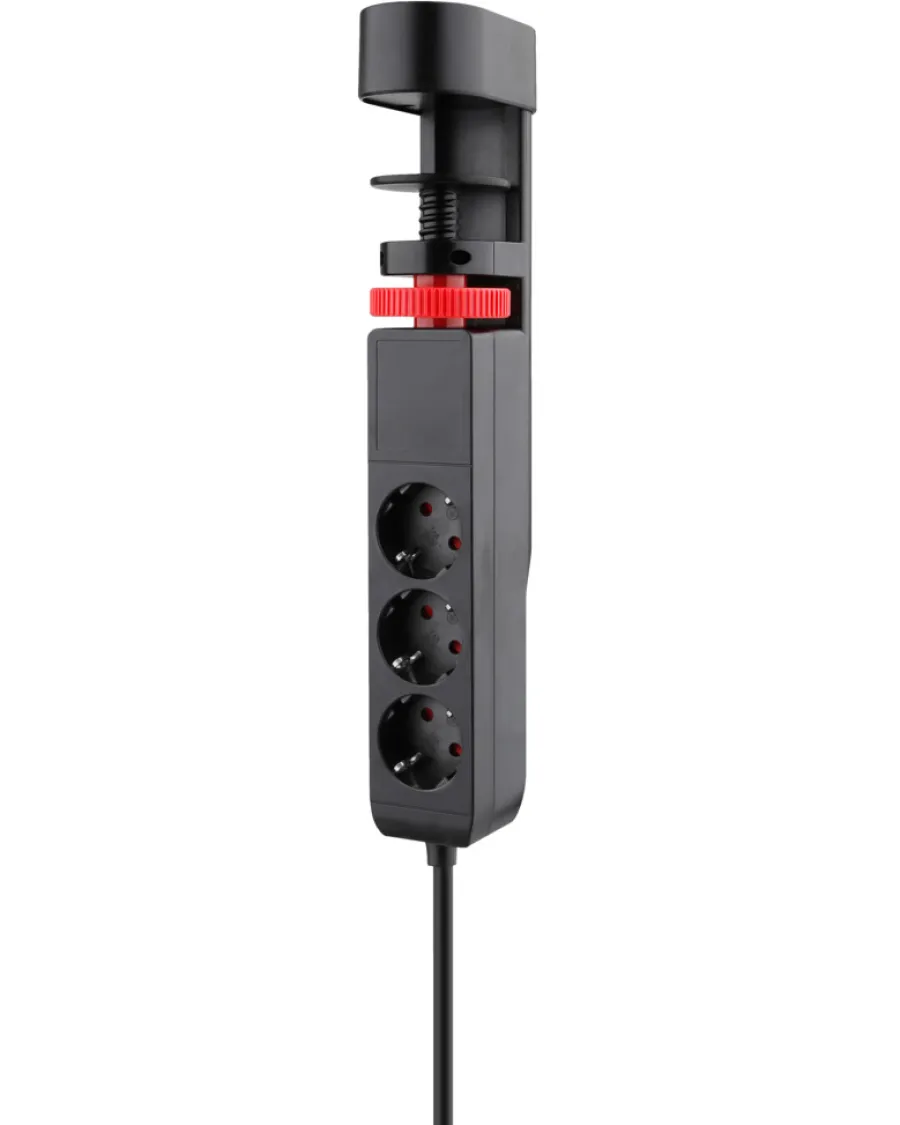 Best Elworks Skjøteledning 3-veis m/klemme, schuko, USB og bryter svart 1,4 m