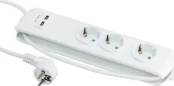 Elworks Skjøteledning 3-veis m/USB 1,4 meter