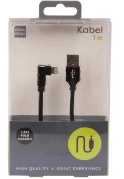 New PhoneFood USB-A til lightning-kabel med 90-graders plugg – 1 meter