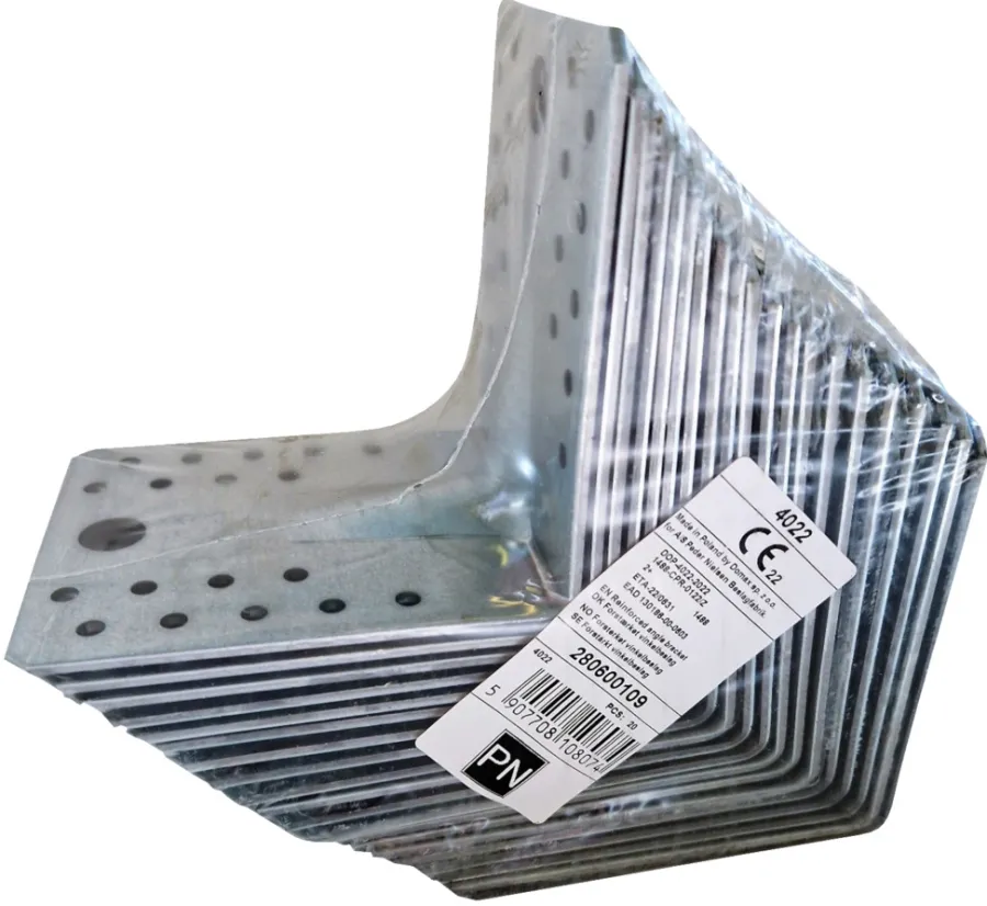 Hot Vinkelbeslag med rib 105 × 105 × 90 mm 20-pk.